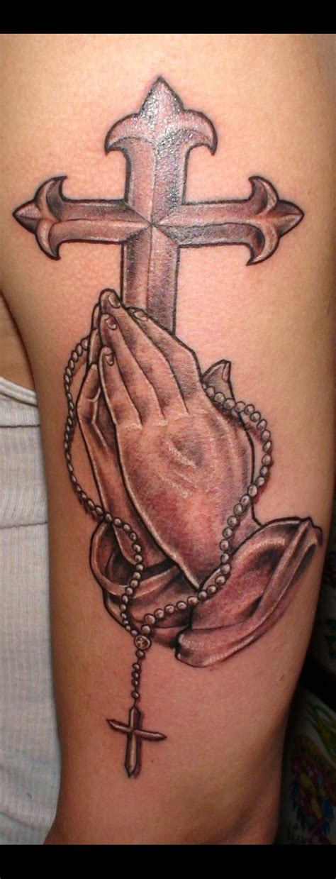 21 Astonishing Praying Hands With Cross Necklace Tattoo Ideas In 2021