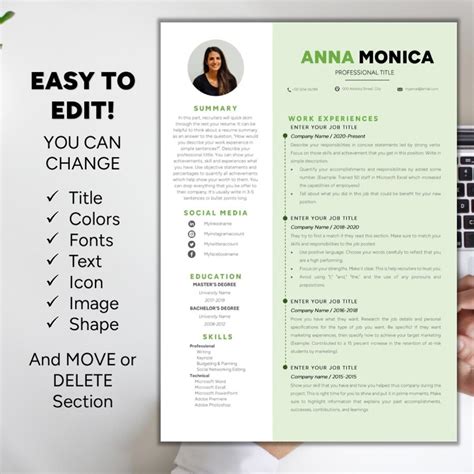 Green Resume Template Word Cv Template Professional Resume Creative