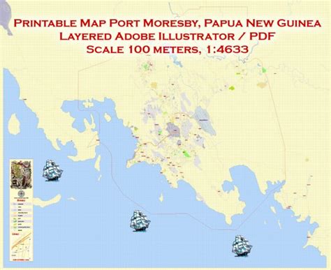 Port Moresby Editable Pdf Map Papua New Guinea Exact Vector City Plan