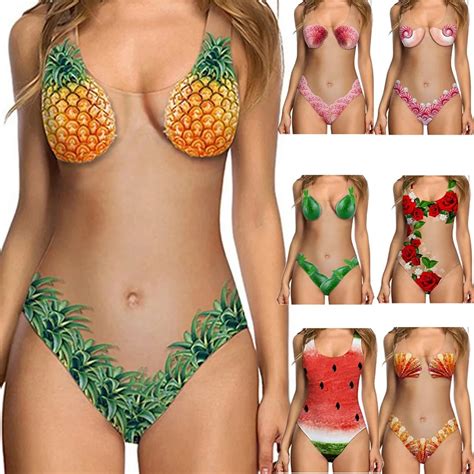 Bikini One Piece Swimwear Women Summer Floral Fruits Print