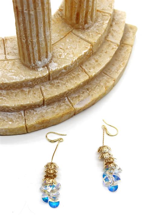 Gold Elegant Stacked Layers Flowers Swarovski Crystal Earrings