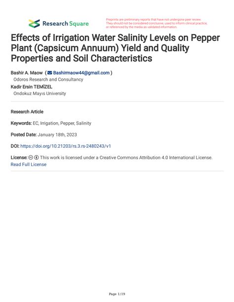 PDF Effects Of Irrigation Water Salinity Levels On Pepper Plant