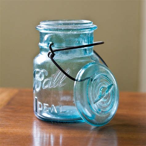 Ball Ideal Jar With Lid Vintage Small Pint Size Aqua Blue