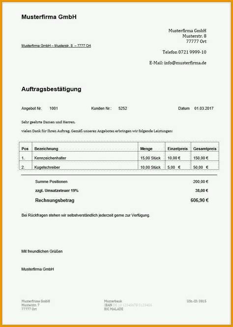 Allerbeste Auftragsbest Tigung Vorlage Pdf Beispiel Kostenlos