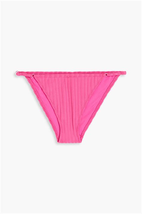Solid Striped The Lulu Ribbed Recycled Low Rise Bikini Briefs In Pink Modesens