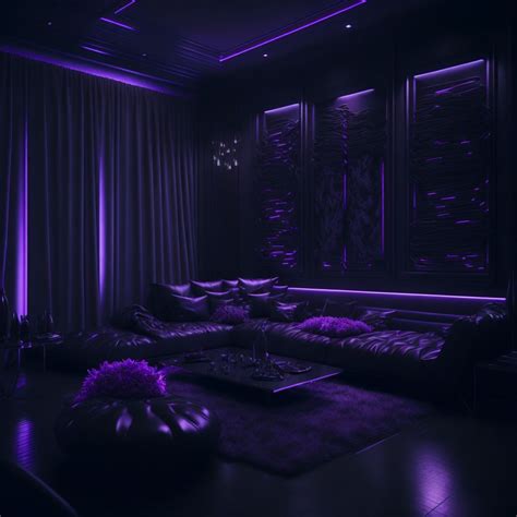 Black Living Room with Purple LED Lights