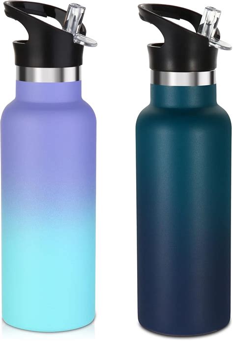 Volhoply 17oz Insulated Water Bottle Bulk 2 Pack Stainless