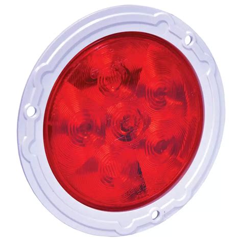 4 Round Led Red Stop Tail Turn Light With White Flange 6 Leds