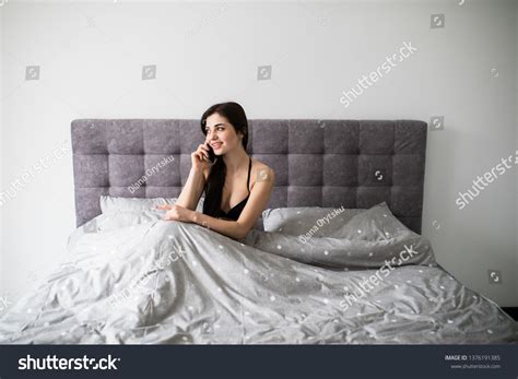 Portrait Smiling Lovely Woman Lingerie Lying Stock Photo Shutterstock