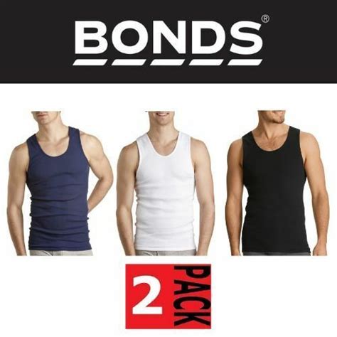 Mens Bulk Bonds 2 Pack Singlet Chesty In Navy White Black Cotton Vest