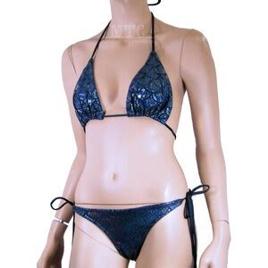 Black Hologram Glitter Mermaid Scales Bikini Bra Top Bottom Etsy