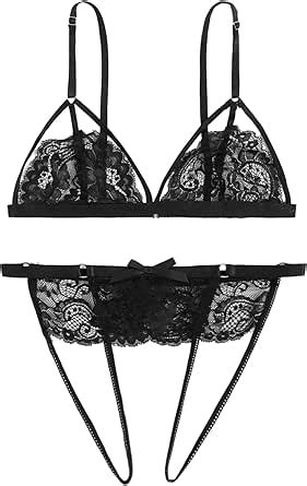 Amazon SOLY HUX Women S 2 Piece Lingerie Set Floral Lace Sexy Sheer Mesh Embroidered Garter