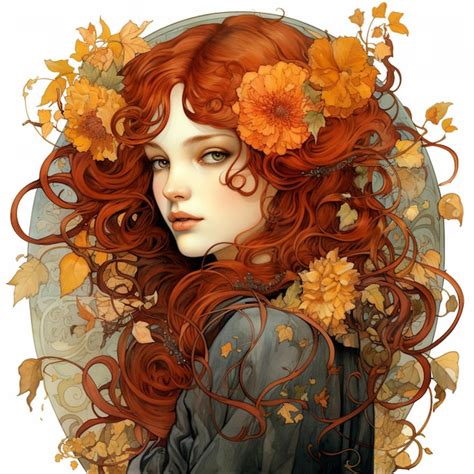 Premium Ai Image Arafed Woman With Red Hair And Flowers In Her Hair Generative Ai