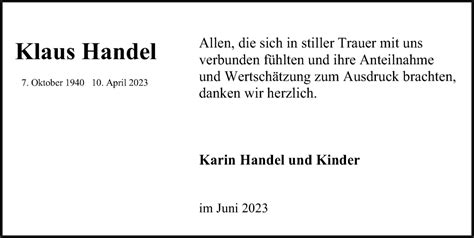 Traueranzeigen Von Klaus Handel Trauerportal Der Celleschen Zeitung