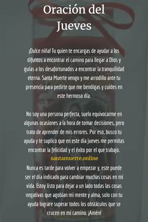 Oración de hoy Jueves a la Santísima Muerte Cuidará tus Jueves