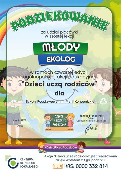 Akcja Dzieci uczą rodziców lekcja Młody ekolog Szkoła