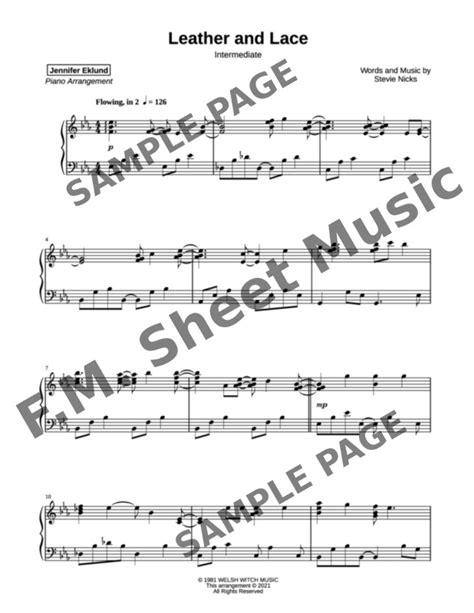 Leather And Lace Intermediate Piano By Stevie Nicks Don Henley F M Sheet Music Pop