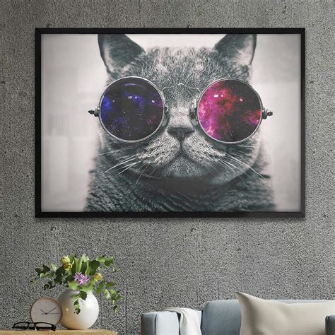 Quadro Decorativo Gato Cinza Óculos de Galaxia Decore Estilo