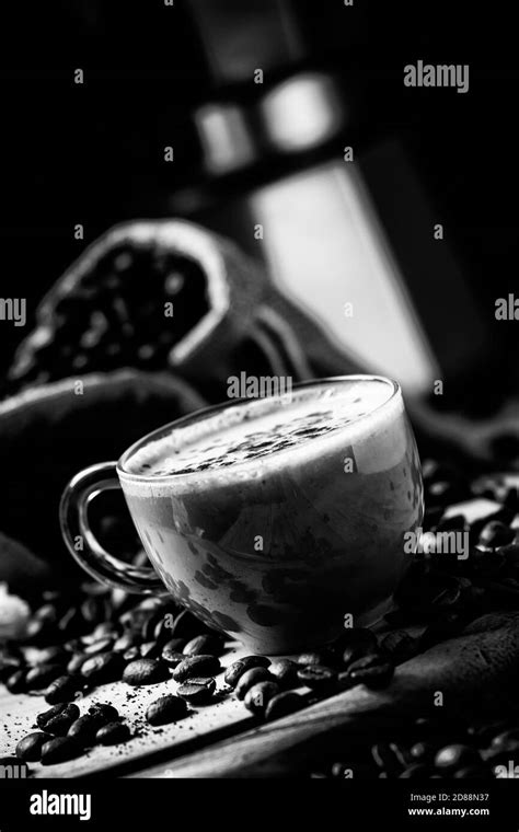 Coffee With Milk Coffee Maker Coffee Beans Dark Toned Image