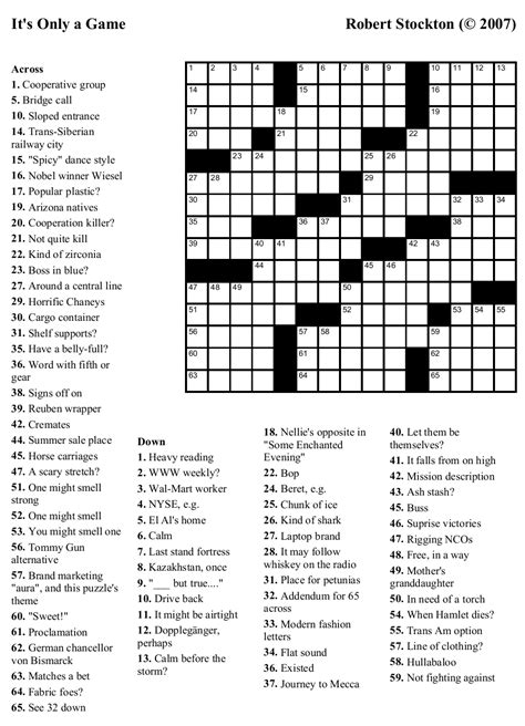Washington Post Daily Crossword Puzzles - Free Printable Crosswords