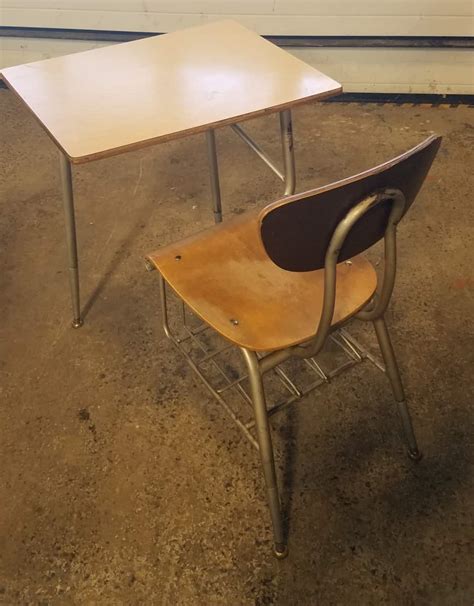 1960s school desk chair combo plywood and metal vintage - Hangar 19 ...