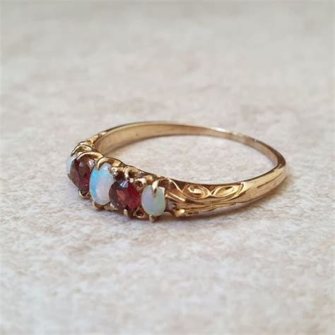 Opal And Garnet Ring In Ct Gold Gems Afire Vintage Jewellery Uk