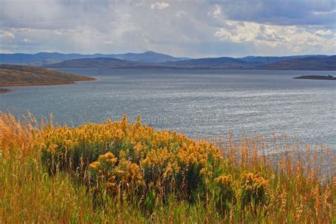 Strawberry Reservoir Bay In Fall Panorama Forest Views Along Highway