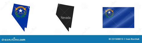 Nevada Us State Detailed Flag Map Detailed Silhouette Waving Flag