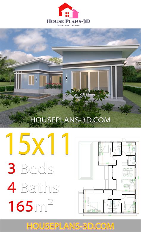 House Design 10x10 With 3 Bedrooms Hip Roof House Plans 3d