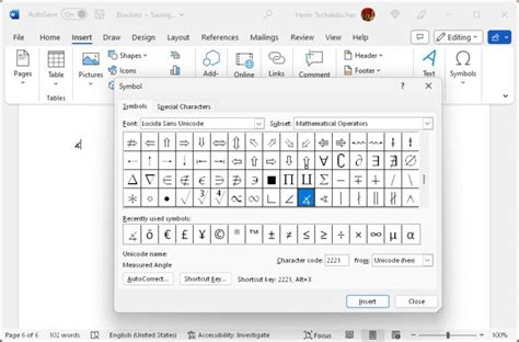 How to Insert the Angle Symbol ( ∡ ) in Word - La De Du