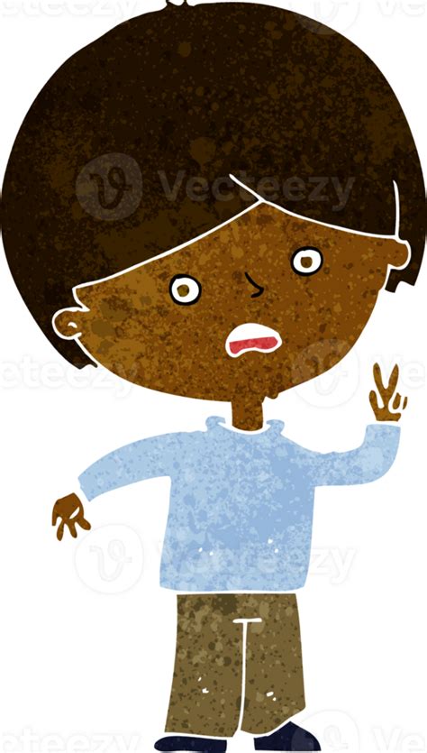 Cartoon Unhappy Boy Giving Peace Sign Png