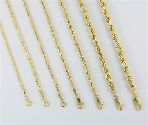 10K Yellow Gold Light 1.5mm-4mm Diamond Cut Rope Chain Pendant Necklace ...