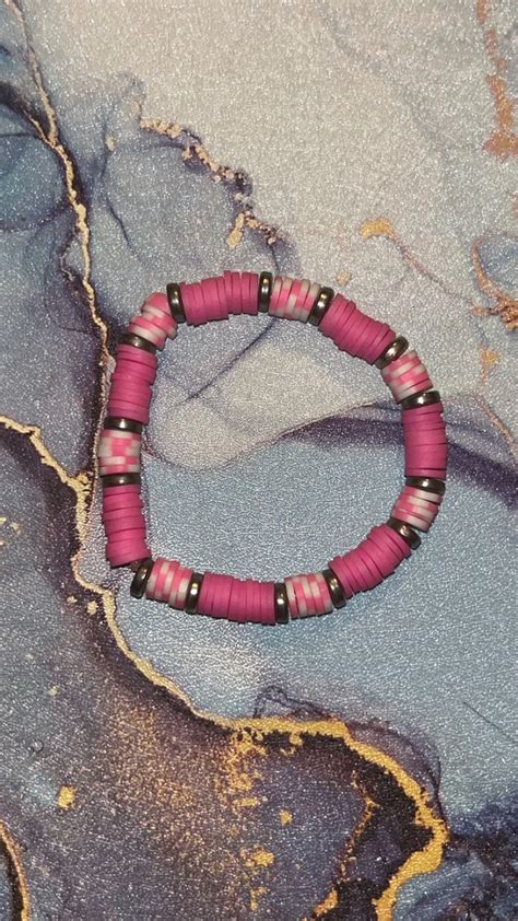 Pink And White Clay Bead Bracelet Etsy