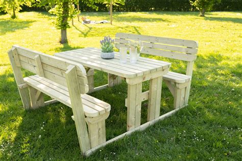 Picnic Table and Bench Set Wooden Garden Furniture with Back Rest, Alders Round | eBay