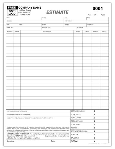 Auto Repair Estimate Template Free | HQ Printable Documents