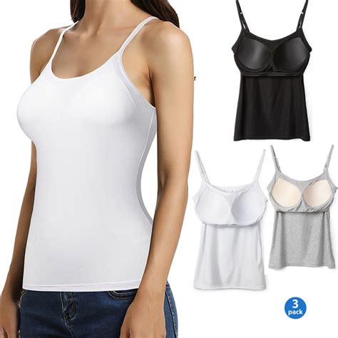 Comfree Women S Camisole With Built In Padded Bra Adjustable Spaghetti