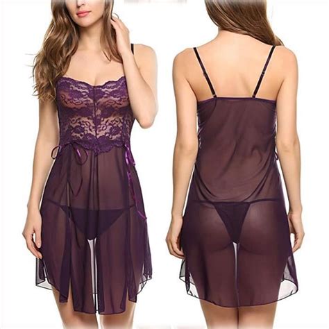 Nuisette Femme Chemise de Nuit Sexy Lingerie Babydoll Dentelle Chemise Bretelles Réglables Col V