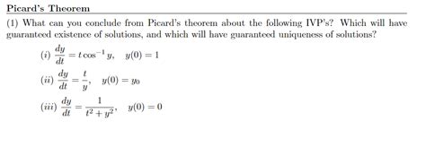 Solved Picard S Theorem 1 What Can You Conclude From Chegg