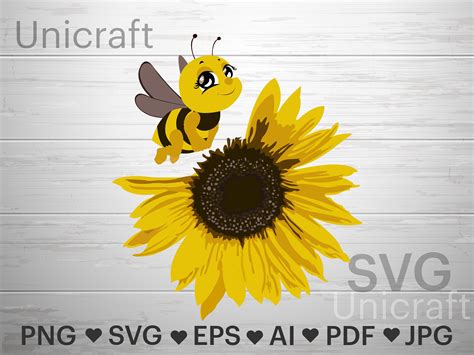 Bee And Flower Svg Bee And Sunflower Svg Honey Bee Svg File Vector