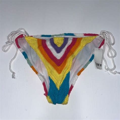 Bar Iii Rainbow Pride Crochet Tie Sides Full Cut Bikini Bottom Swim