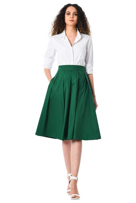 Shop Box Pleat Cotton Poplin Skirt Eshakti