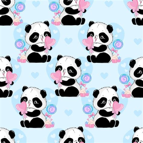 Padrão sem emenda urso panda coração doce ilustração fundo azul