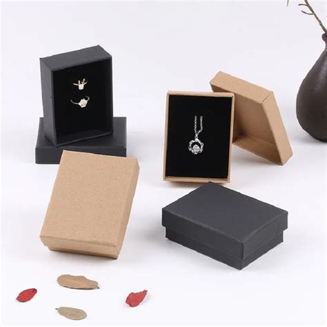 Retro Kraft Paper Jewelry Box Covered Carton Necklace Ring Stud