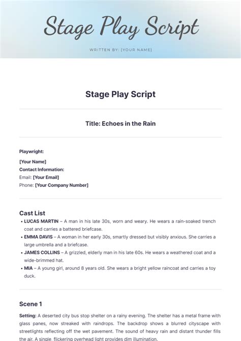 Free Stage Play Script Template - Edit Online & Download | Template.net