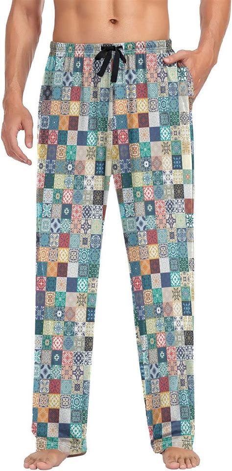 Freeamg Colorful Moroccan Tiles Pajama Pants For Men Men S Separate Bottoms Pure Cotton