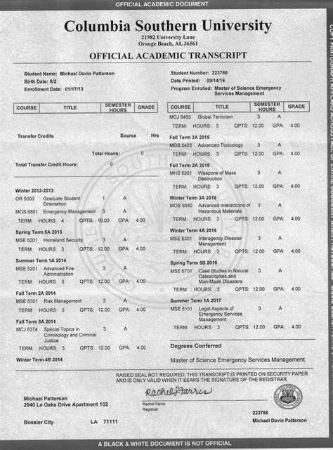 Master S Degree Official Transcript