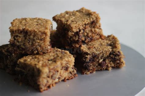 Homemade Breakfast Bar With Oats Banana Chocolate Walnut And Almonds Stock Image Image Of