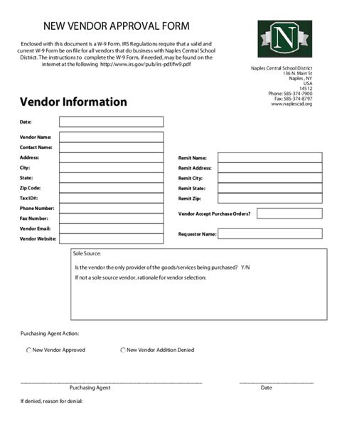 Fillable Online Vendor Approval Form Naples CSD Fax Email Print