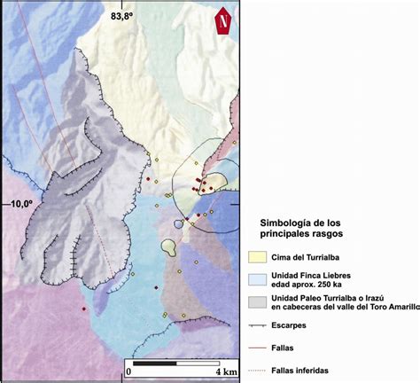 Mapa geológico geomorfológico del sector entre los volcanes Irazú y