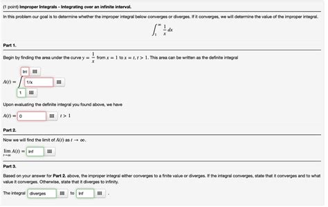 Solved 1 Point Improper Integrals Integrating Over An